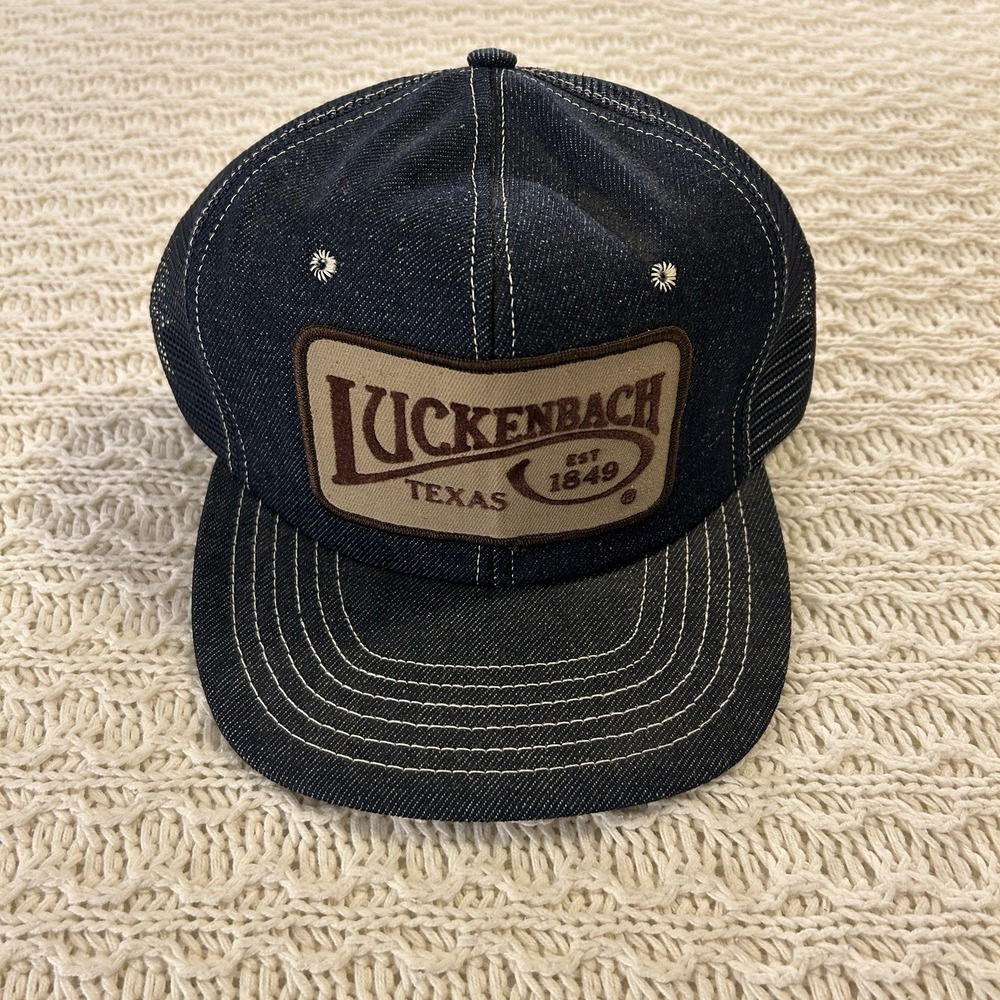 Vintage Trucker Hat Snap Back Denim Look Luckenbach Texas Delong Sportswear